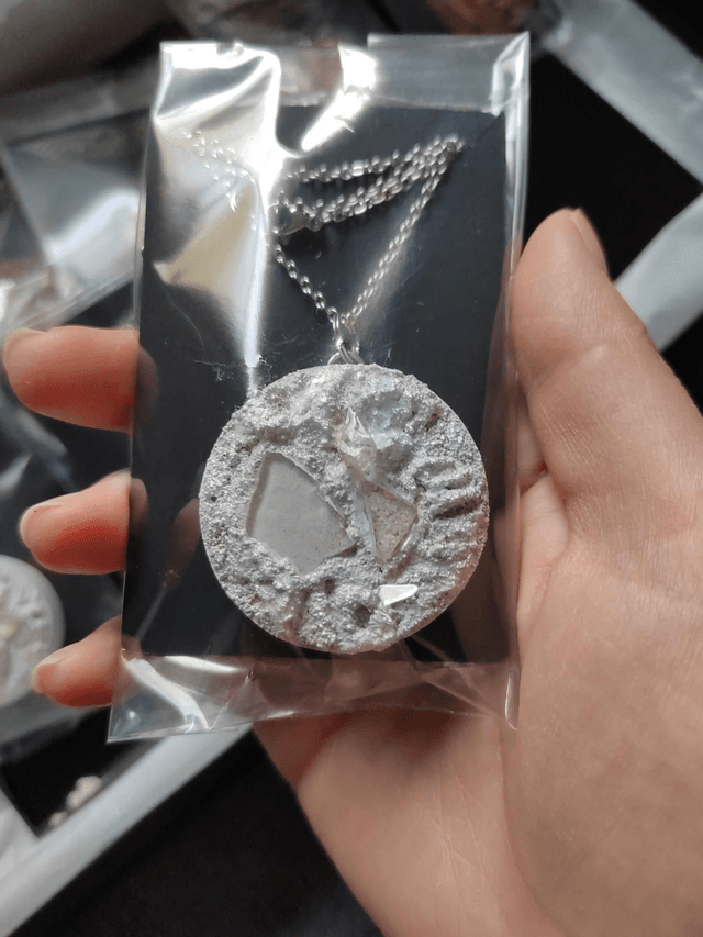 Echoes of the wild 8 - White and beige textured pendant with chain