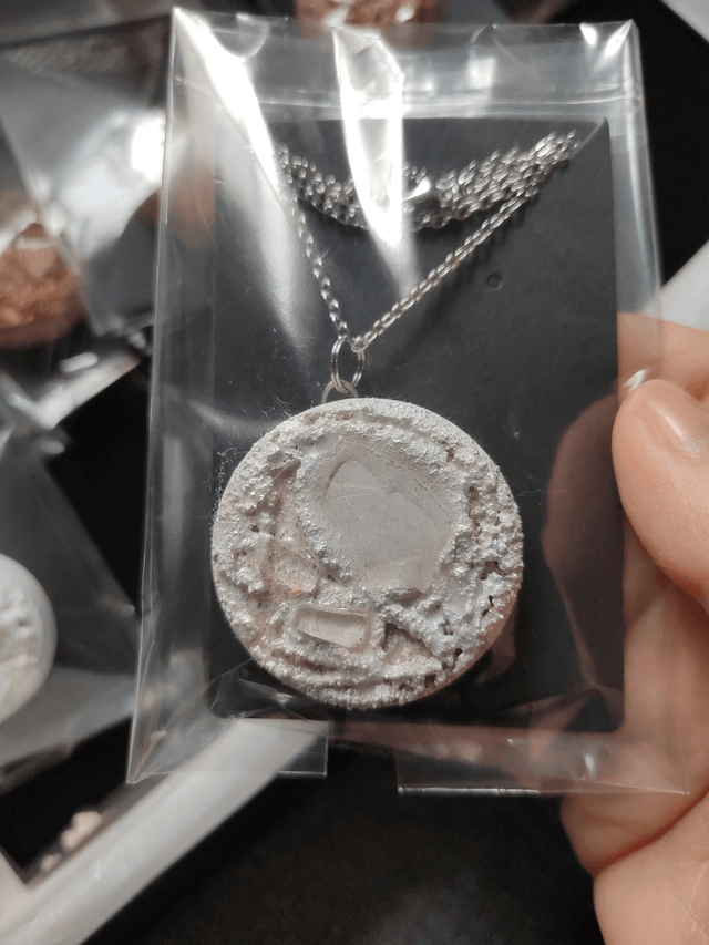 Echoes of the wild 7 - White and beige textured pendant with chain